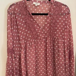 Rose colored sheer long sleeve Umgee top, like new.